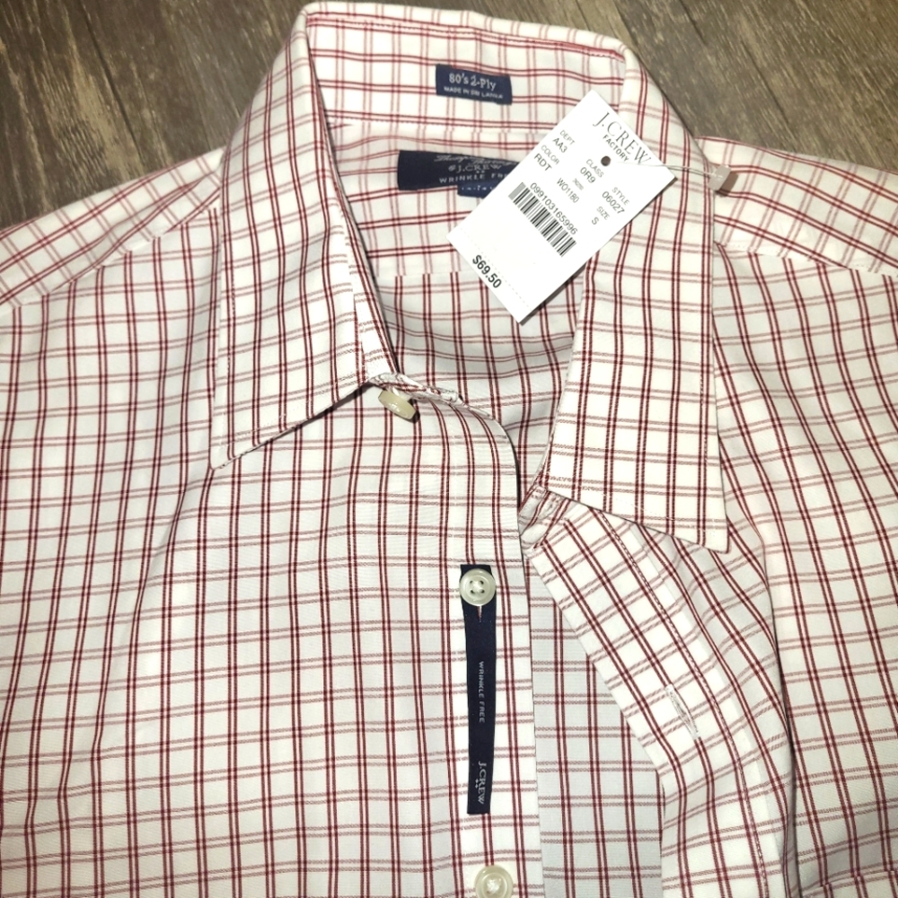 J. Crew wrinkle free red & white  button down shirt long sleeve  NWT